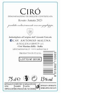 ROSÉ WINE CIRO' DOC SUPERIORE MALENA 75 CL