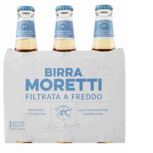 CERVEZA FILTRADA FRÍA MORETTI 33 CL x 3UNDS