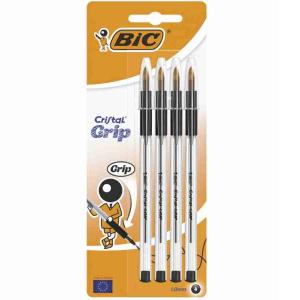 BIC BLACK GRIP CRYSTAL PEN 4 PIECES